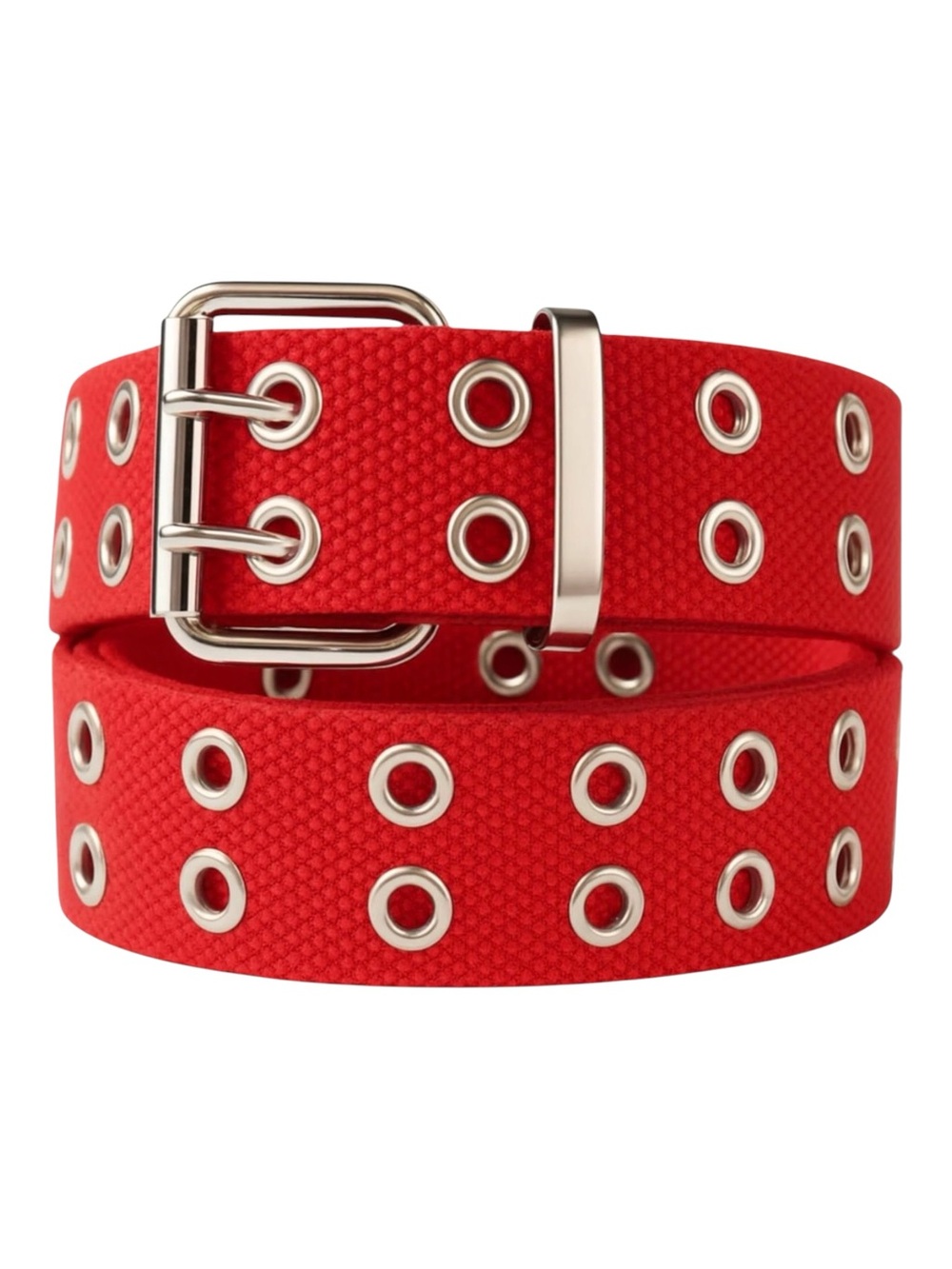 Vintage Red Silver Double Grommet Canvas Web Belt 46” Long Punk Rock Y2K Skater